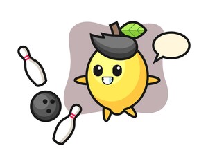 Character cartoon of lemon is playing bowling