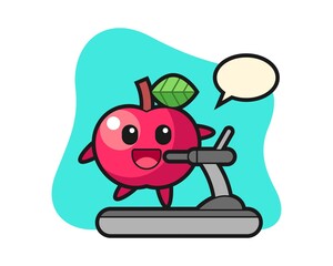 Apple cartoon character walking on the treadmill