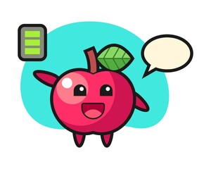 Apple mascot character with energetic gesture