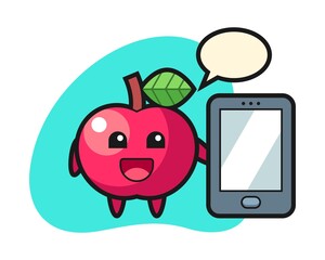Apple illustration cartoon holding a smartphone
