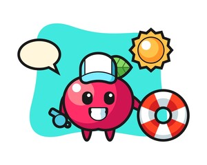 Cartoon illustration of apple as a beach guard