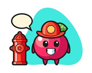 Mascot character of apple as a firefighter