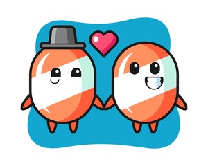 Candy cartoon character couple with fall in love gesture