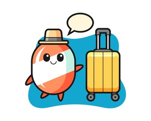 Candy cartoon illustration with luggage on vacation