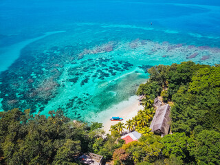 Amazing drone view of the beach and water with beautiful colors