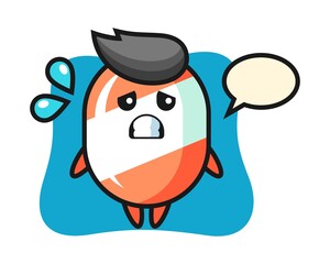 Candy mascot character with afraid gesture
