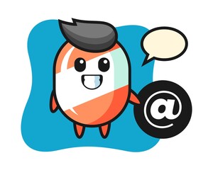 Cartoon illustration of candy standing beside the At symbol