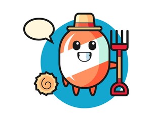Mascot character of candy as a farmer