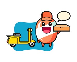 Character illustration of candy as a pizza deliveryman