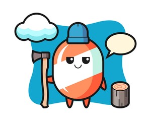 Character cartoon of candy as a woodcutter