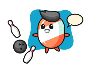 Character cartoon of candy is playing bowling