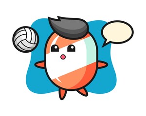 Character cartoon of candy is playing volleyball