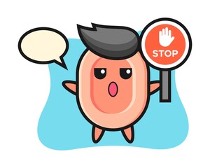 Soap character illustration holding a stop sign