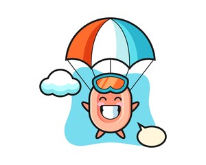 Soap mascot cartoon is skydiving with happy gesture