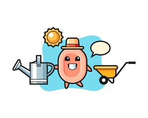 Cartoon character of soap holding watering can