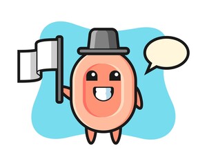 Cartoon character of soap holding a flag