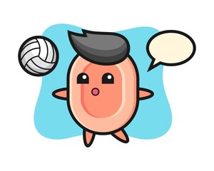 Character cartoon of soap is playing volleyball