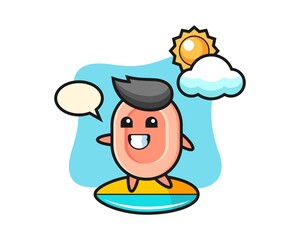 Illustration of soap cartoon do surfing on the beach