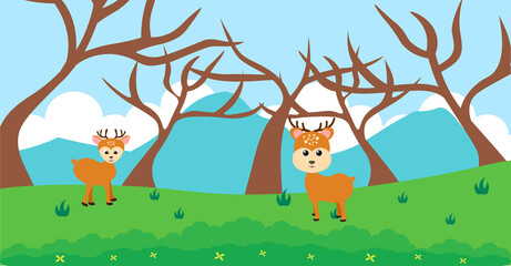 Deer Vector Cute Animals in Cartoon Style, Wild Animal, Designs for Baby clothes. Hand Drawn Characters