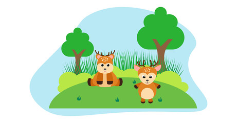 Deer Vector Cute Animals in Cartoon Style, Wild Animal, Designs for Baby clothes. Hand Drawn Characters