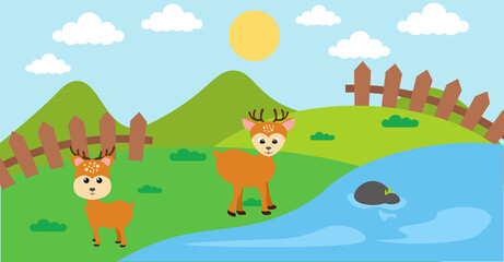 Obraz na płótnie Canvas Deer Vector Cute Animals in Cartoon Style, Wild Animal, Designs for Baby clothes. Hand Drawn Characters