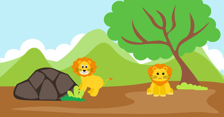 Obraz na płótnie Canvas Lion Vector Cute Animals in Cartoon Style, Wild Animal, Designs for Baby clothes. Hand Drawn Characters