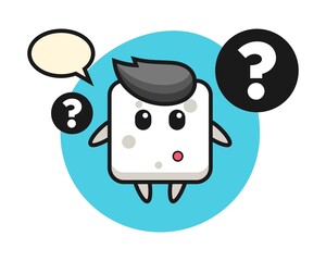 Cartoon illustration of sugar cube with the question mark