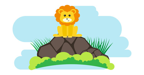 Lion Vector Cute Animals in Cartoon Style, Wild Animal, Designs for Baby clothes. Hand Drawn Characters