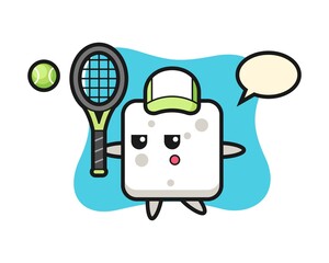 Cartoon character of sugar cube as a tennis player