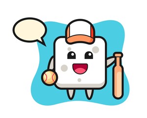 Cartoon character of sugar cube as a baseball player