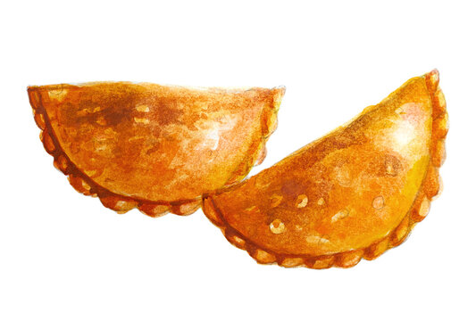Malay traditional puff called karipap isolated on white background with watercolor illustration.