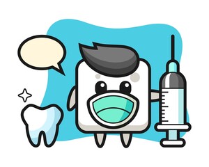 Mascot character of sugar cube as a dentist