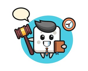 Mascot cartoon of sugar cube as a judge