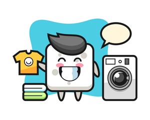Mascot cartoon of sugar cube with washing machine