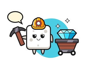 Character illustration of sugar cube as a miner