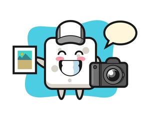 Character illustration of sugar cube as a photographer