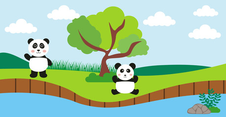 Panda Vector Cute Animals in Cartoon Style, Wild Animal, Designs for Baby clothes. Hand Drawn Characters