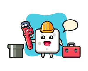 Character illustration of sugar cube as a plumber