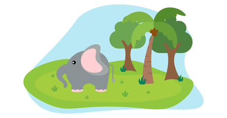 Elephant Vector Cute Animals in Cartoon Style, Wild Animal, Designs for Baby clothes. Hand Drawn Characters