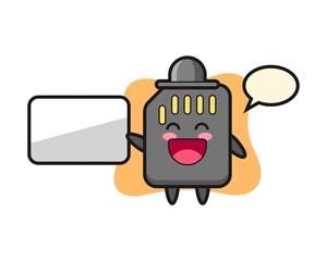 SD card cartoon illustration doing a presentation