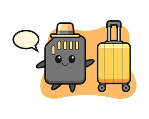 SD card cartoon illustration with luggage on vacation
