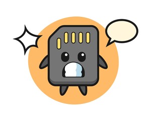 SD card character cartoon with shocked gesture