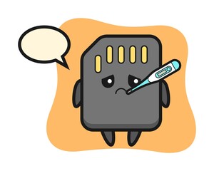 SD card mascot character with fever condition