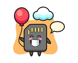 SD card mascot illustration is playing balloon