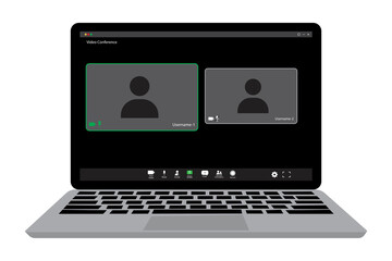 Zoom interface. Online business webinar chat. Digital user interface. Vector ui screen. Laptop screen. Stock image. EPS 10.