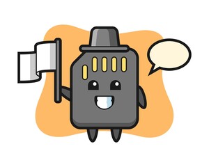 Cartoon character of SD card holding a flag