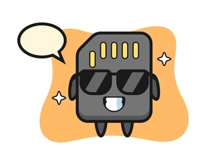 Cartoon mascot of SD card with cool gesture