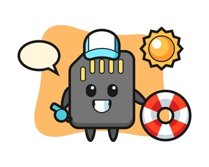 Cartoon mascot of SD card as a beach guard