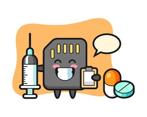 Mascot Illustration of SD card as a doctor