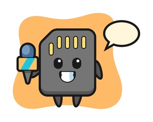 Character mascot of SD card as a news reporter